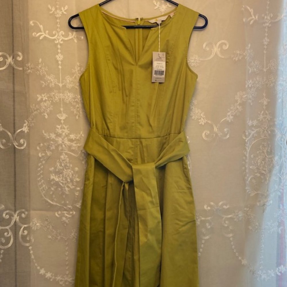 Boden Yellow Green Neon Tie Front Sleeveless Dress 4R